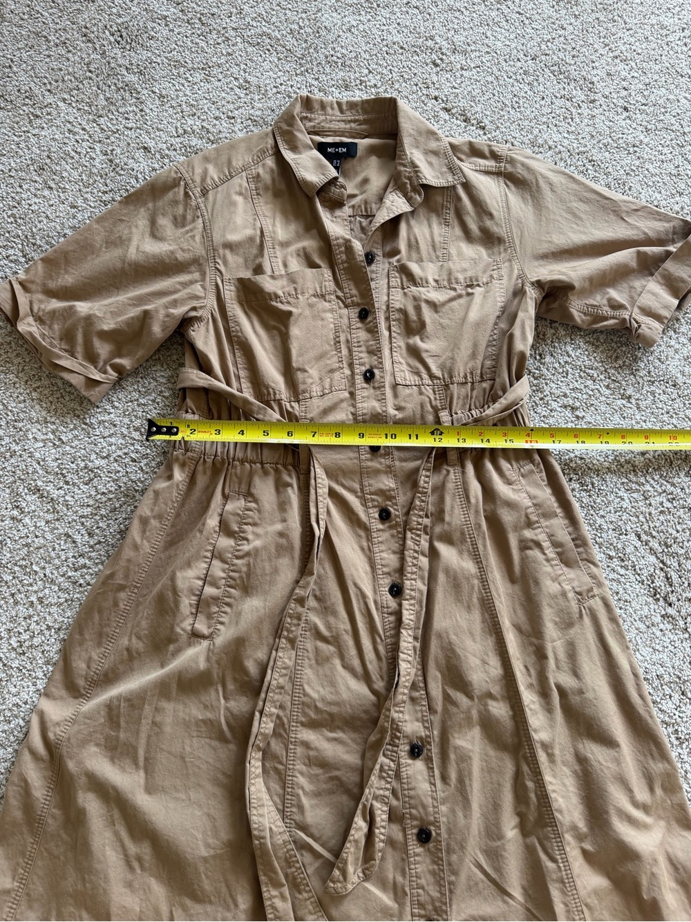 ME+EM Cotton Utility Midi Shirt Dress with Belt Stone Khaki (US 6 / UK 10) - Picture 13 of 15